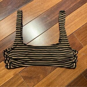 Striped Black and Tan Brown Women's Bathing Suit Bikini Top xs